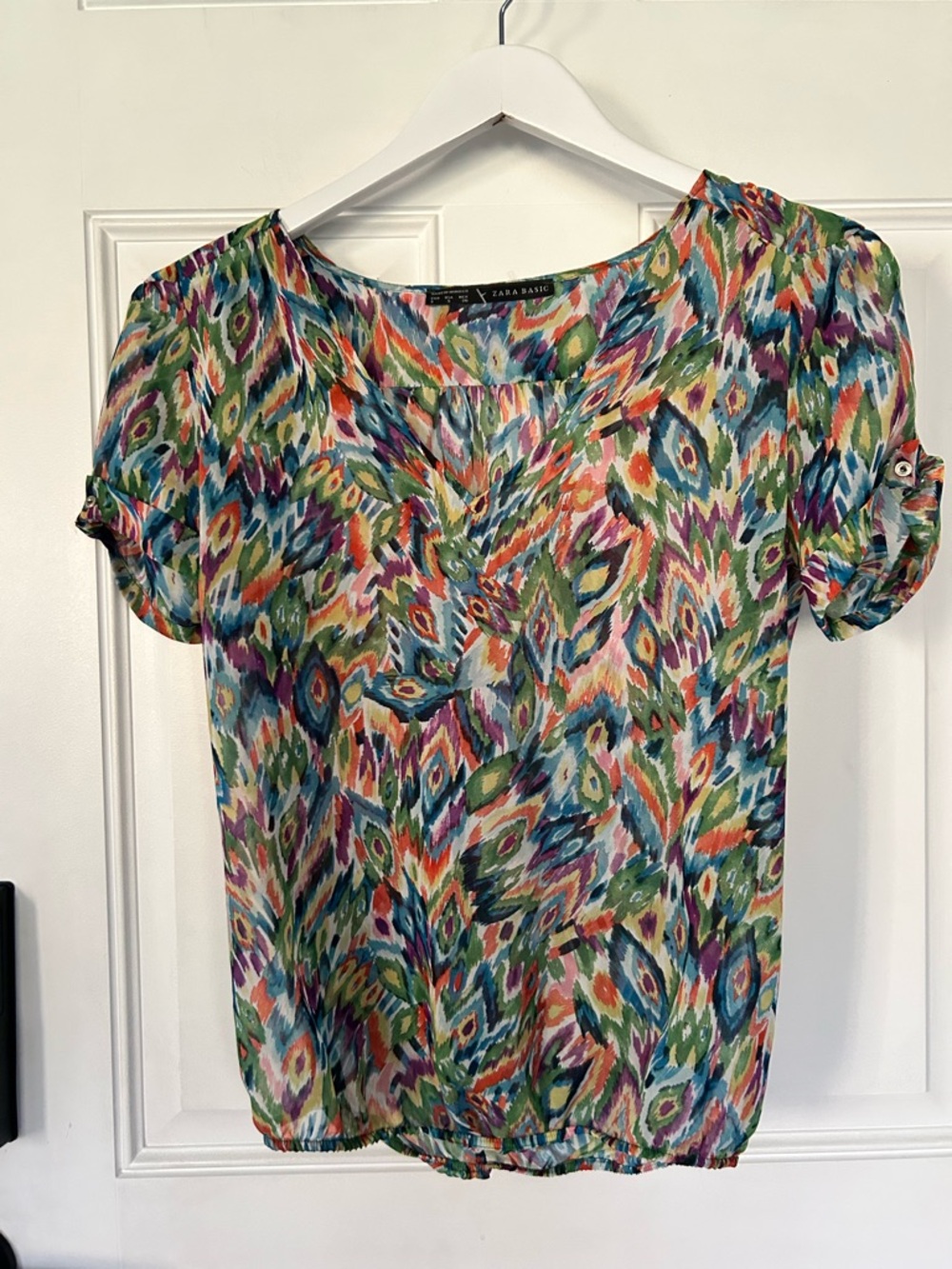 Zara Multicolor Abstract Print Short Sleeve Blouse
